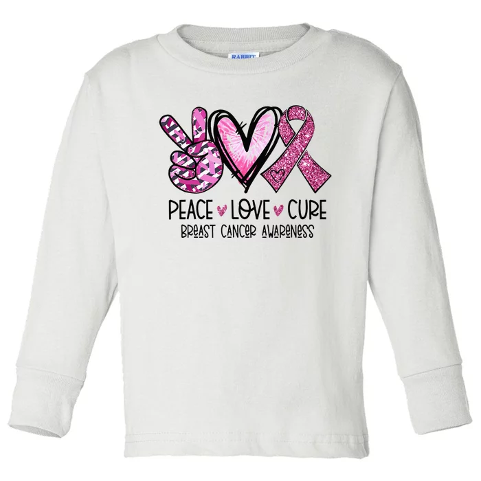 Peace Love Cure Pink Ribbon Cancer Breast Awareness Toddler Long Sleeve Shirt