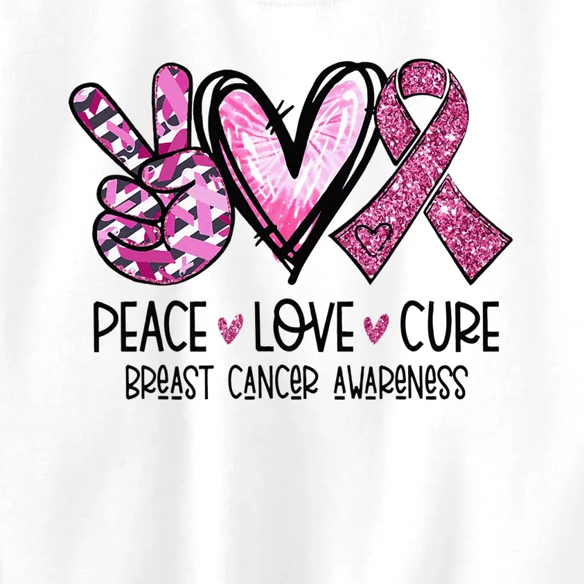 Peace Love Cure Pink Ribbon Cancer Breast Awareness Kids Sweatshirt