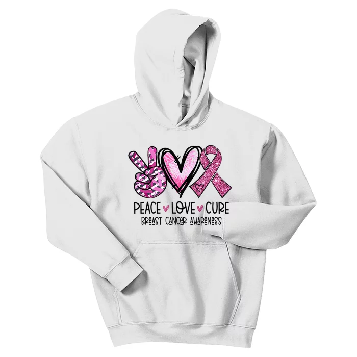 Peace Love Cure Pink Ribbon Cancer Breast Awareness Kids Hoodie