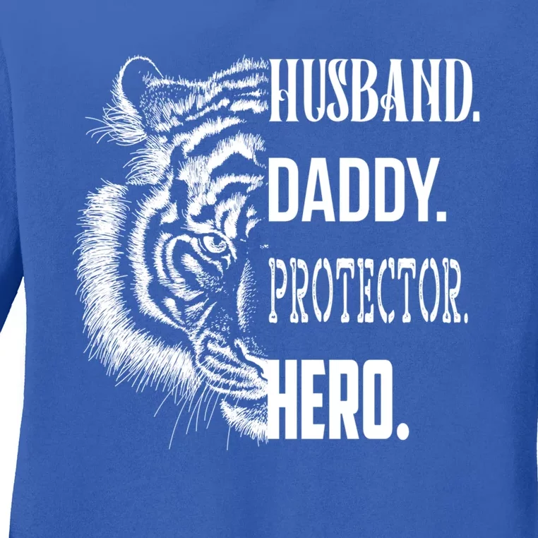 Proud Lion Cat Dad Best Father Husband Daddy Protector Hero Gift Ladies Long Sleeve Shirt