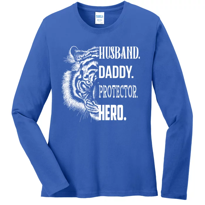 Proud Lion Cat Dad Best Father Husband Daddy Protector Hero Gift Ladies Long Sleeve Shirt