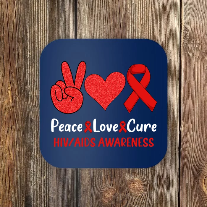 Peace Love Cure World Aids Day HIV/AIDS Awareness Coaster