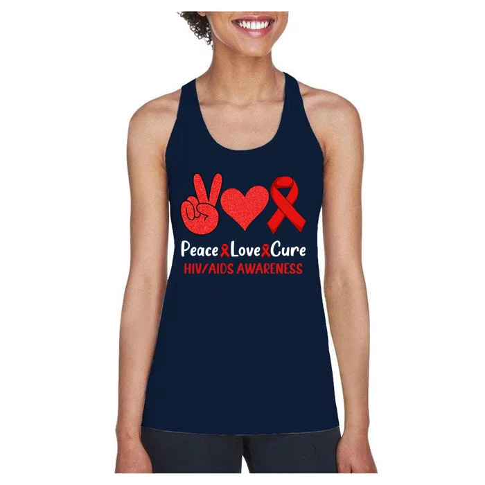 Peace Love Cure World Aids Day HIV/AIDS Awareness Women's Racerback Tank