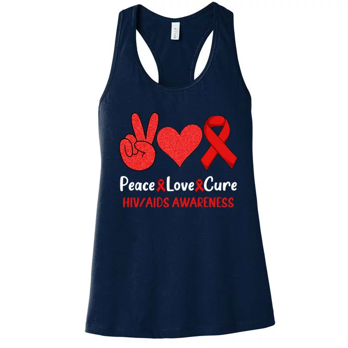 Peace Love Cure World Aids Day HIV/AIDS Awareness Women's Racerback Tank