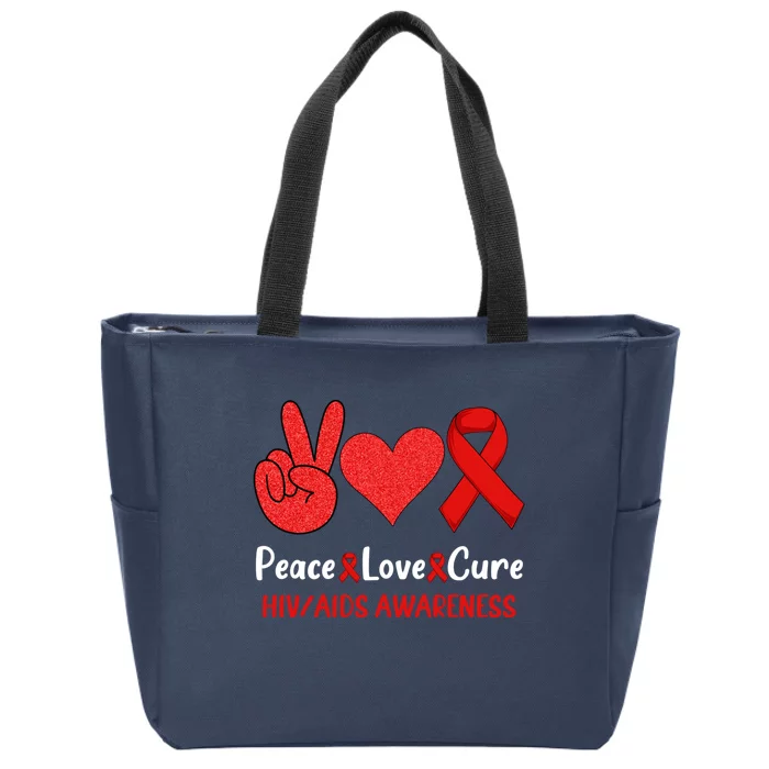 Peace Love Cure World Aids Day HIV/AIDS Awareness Zip Tote Bag