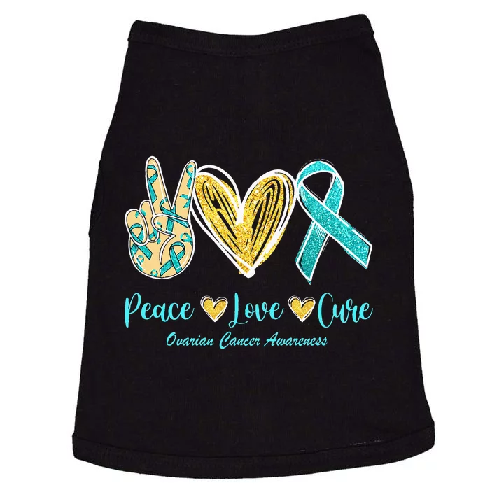 Peace Love Cure Teal Ribbon Ovarian Cancer Awareness Doggie Tank