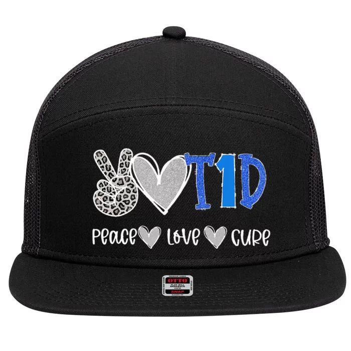 Peace Love Cure Type One Diabetes awareness T1D 7 Panel Mesh Trucker Snapback Hat