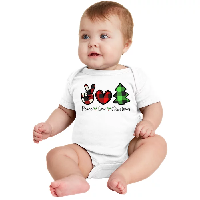 Peace Love Christmas Holiday Festive Gift Baby Bodysuit