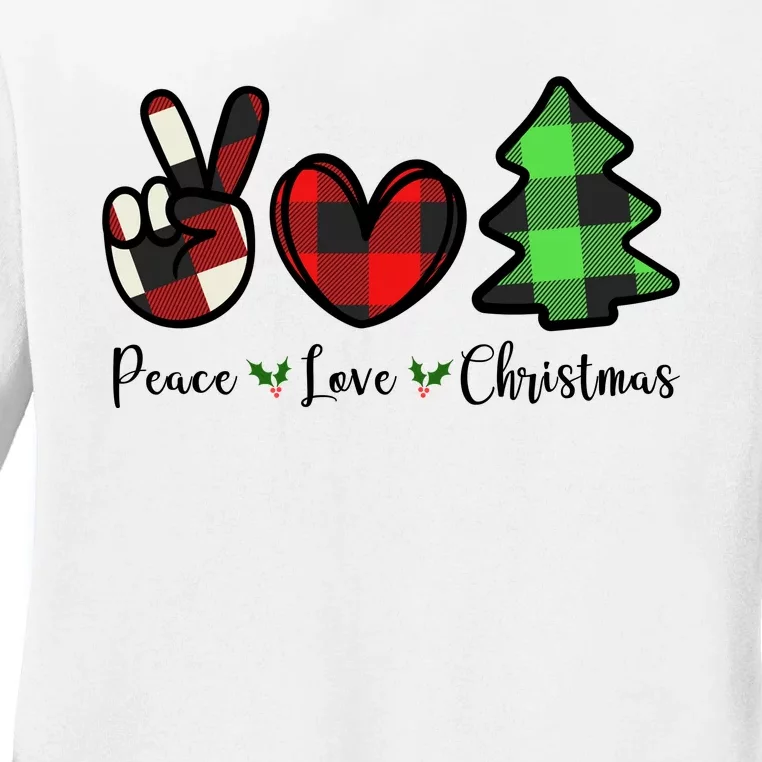 Peace Love Christmas Holiday Festive Gift Ladies Long Sleeve Shirt