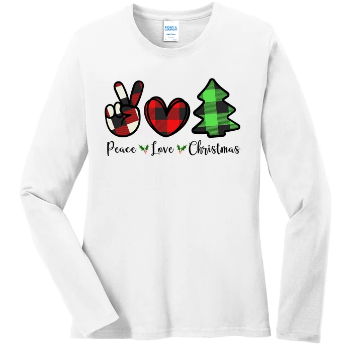 Peace Love Christmas Holiday Festive Gift Ladies Long Sleeve Shirt