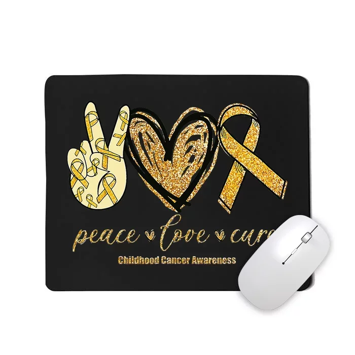 Peace Love Cure Childhood Cancer Awareness Gold Ribbon Mousepad