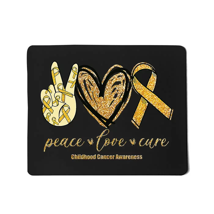 Peace Love Cure Childhood Cancer Awareness Gold Ribbon Mousepad