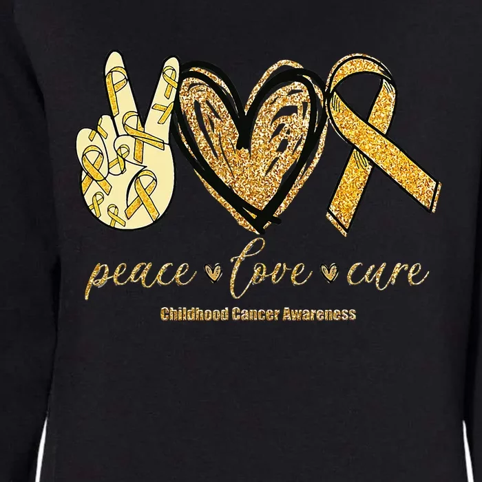 Peace Love Cure Childhood Cancer Awareness Gold Ribbon Womens California Wash Sweatshirt