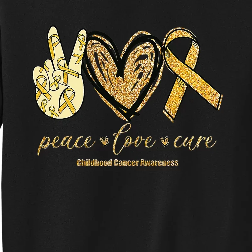 Peace Love Cure Childhood Cancer Awareness Gold Ribbon Tall Sweatshirt