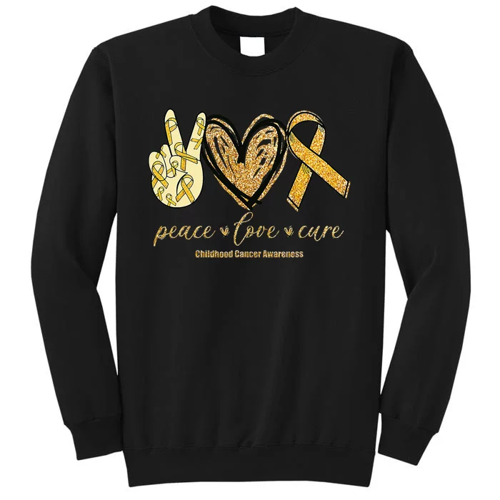 Peace Love Cure Childhood Cancer Awareness Gold Ribbon Tall Sweatshirt