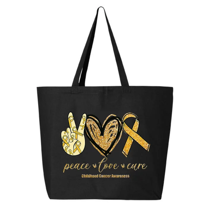 Peace Love Cure Childhood Cancer Awareness Gold Ribbon 25L Jumbo Tote