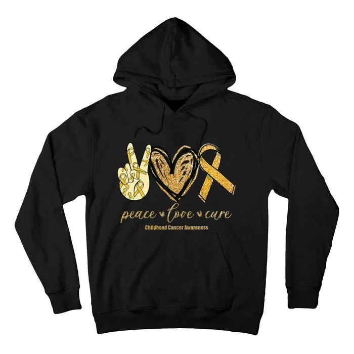 Peace Love Cure Childhood Cancer Awareness Gold Ribbon Tall Hoodie