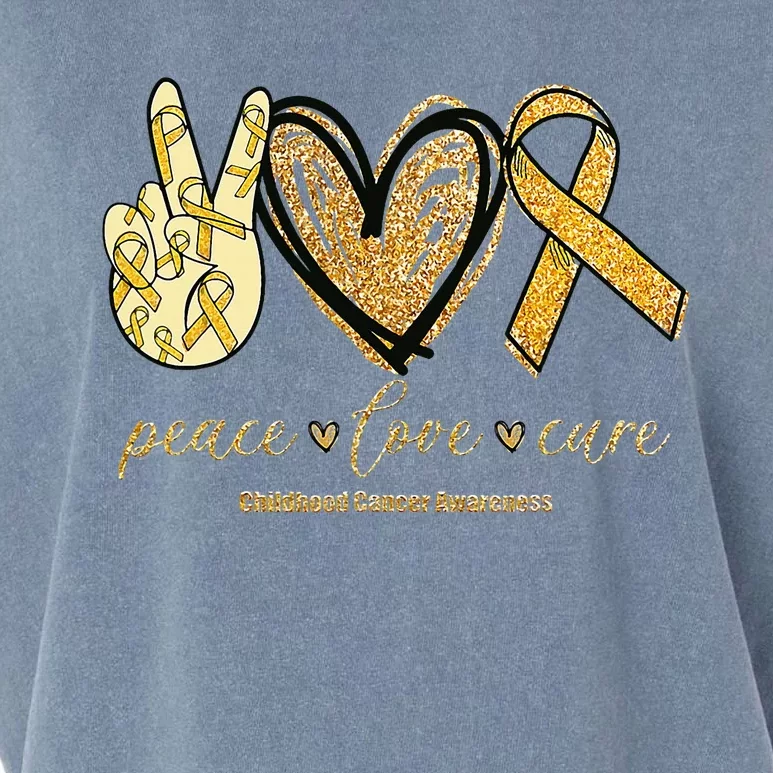 Peace Love Cure Childhood Cancer Awareness Gold Ribbon Garment-Dyed Women's Muscle Tee