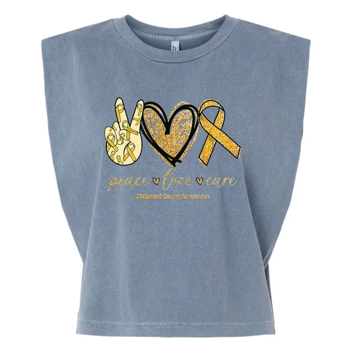 Peace Love Cure Childhood Cancer Awareness Gold Ribbon Garment-Dyed Women's Muscle Tee