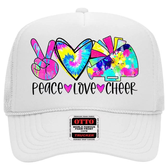 Peace Love Cheer Tie Dye Cheerleading Cheerleader Gift High Crown Mesh Trucker Hat