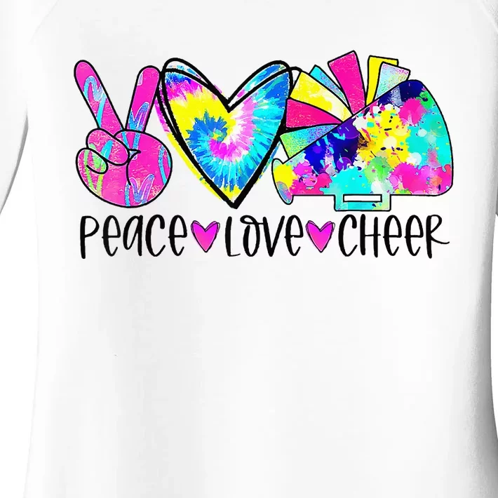 Peace Love Cheer Tie Dye Cheerleading Cheerleader Gift Women's Perfect Tri Tunic Long Sleeve Shirt