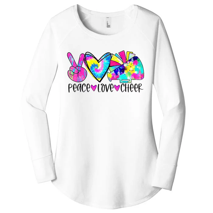 Peace Love Cheer Tie Dye Cheerleading Cheerleader Gift Women's Perfect Tri Tunic Long Sleeve Shirt