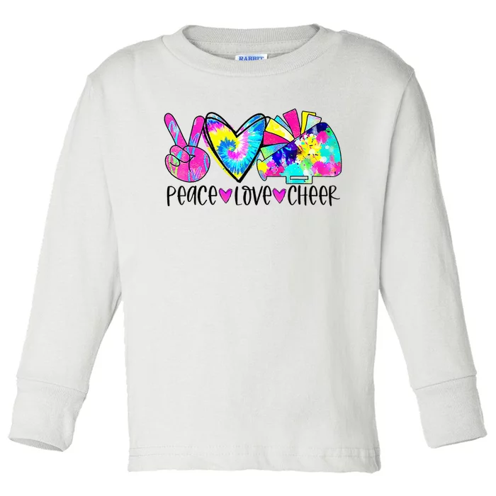 Peace Love Cheer Tie Dye Cheerleading Cheerleader Gift Toddler Long Sleeve Shirt