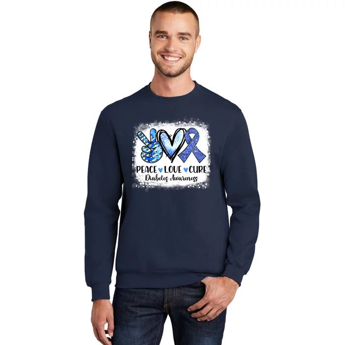 Peace Love Cure Blue Ribbon Type 1 Diabetes Awareness T1D Sweatshirt