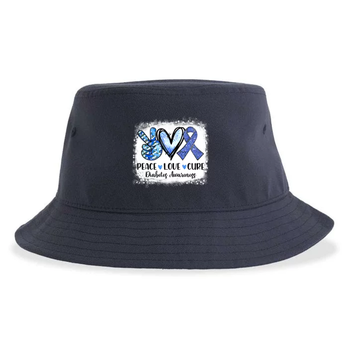 Peace Love Cure Blue Ribbon Type 1 Diabetes Awareness T1D Sustainable Bucket Hat