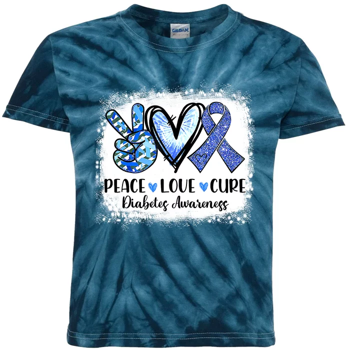 Peace Love Cure Blue Ribbon Type 1 Diabetes Awareness T1D Kids Tie-Dye T-Shirt