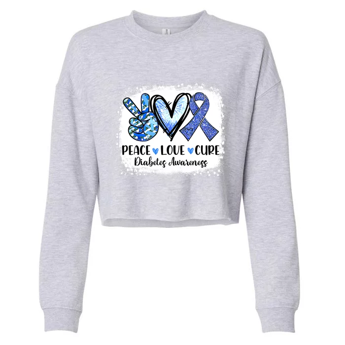 Peace Love Cure Blue Ribbon Type 1 Diabetes Awareness T1D Cropped Pullover Crew