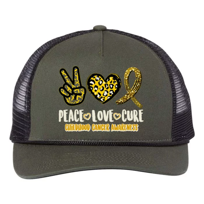 Peace Love Cure Childhood Cancer Awareness Retro Rope Trucker Hat Cap