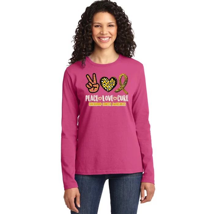 Peace Love Cure Childhood Cancer Awareness Ladies Long Sleeve Shirt