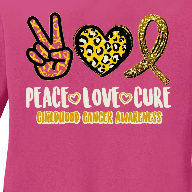 Peace Love Cure Childhood Cancer Awareness Ladies Long Sleeve Shirt