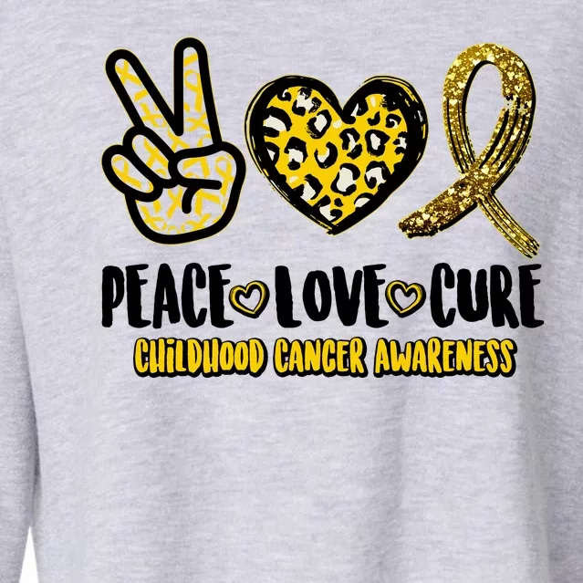 Peace Love Cure Childhood Cancer Awareness Cropped Pullover Crew