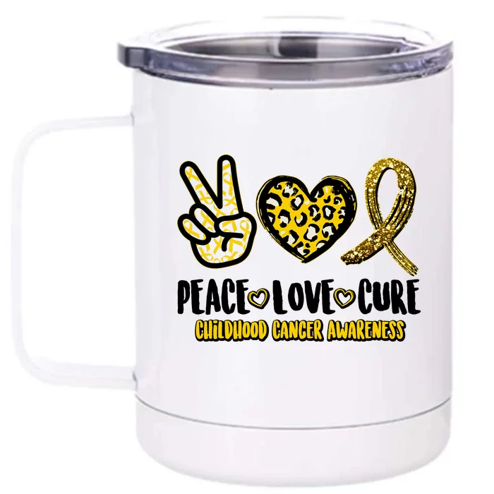 Peace Love Cure Childhood Cancer Awareness Front & Back 12oz Stainless Steel Tumbler Cup