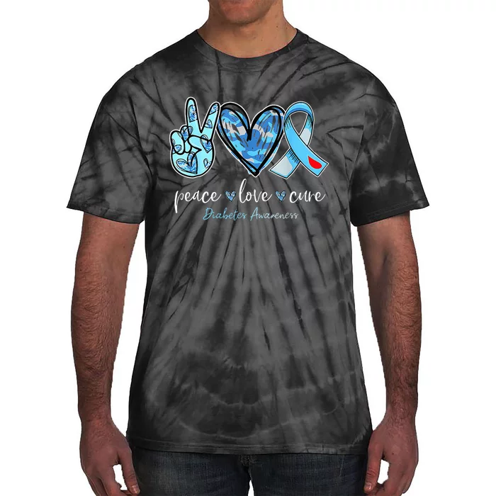 Peace Love Cure Blue Ribbon Diabetes Awareness Month Tie-Dye T-Shirt