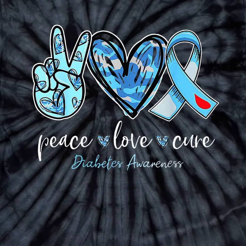 Peace Love Cure Blue Ribbon Diabetes Awareness Month Tie-Dye T-Shirt