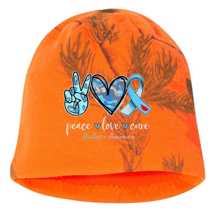 Peace Love Cure Blue Ribbon Diabetes Awareness Month Kati - Camo Knit Beanie