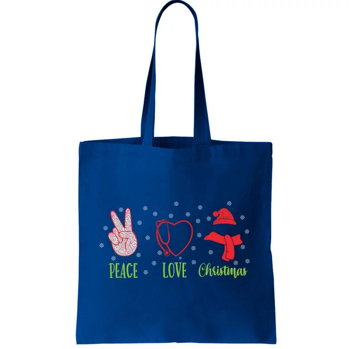 Peace Love Christmas Nursing Funny Christmas Gift Tote Bag