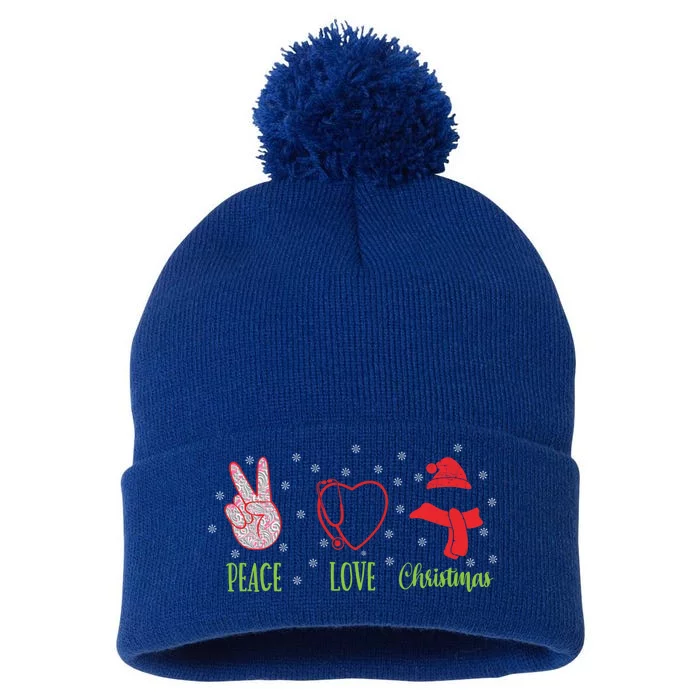 Peace Love Christmas Nursing Funny Christmas Gift Pom Pom 12in Knit Beanie