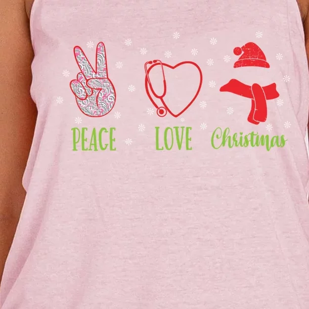 Peace Love Christmas Nursing Funny Christmas Gift Women's Knotted Racerback Tank