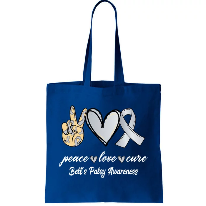 Peace Love Cure Bell's Palsy Silver Ribbon Awareness Gift Tote Bag