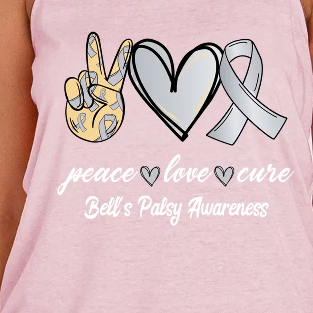 Peace Love Cure Bell's Palsy Silver Ribbon Awareness Gift Women's Knotted Racerback Tank