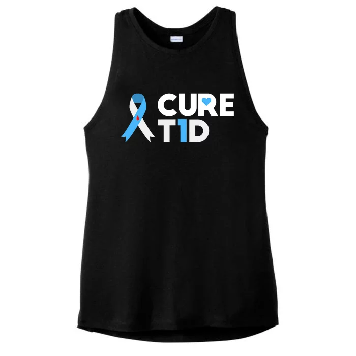 Peace Love Cure Type 1 Diabetes Awareness T1D Blue Ribbon Ladies Tri-Blend Wicking Tank