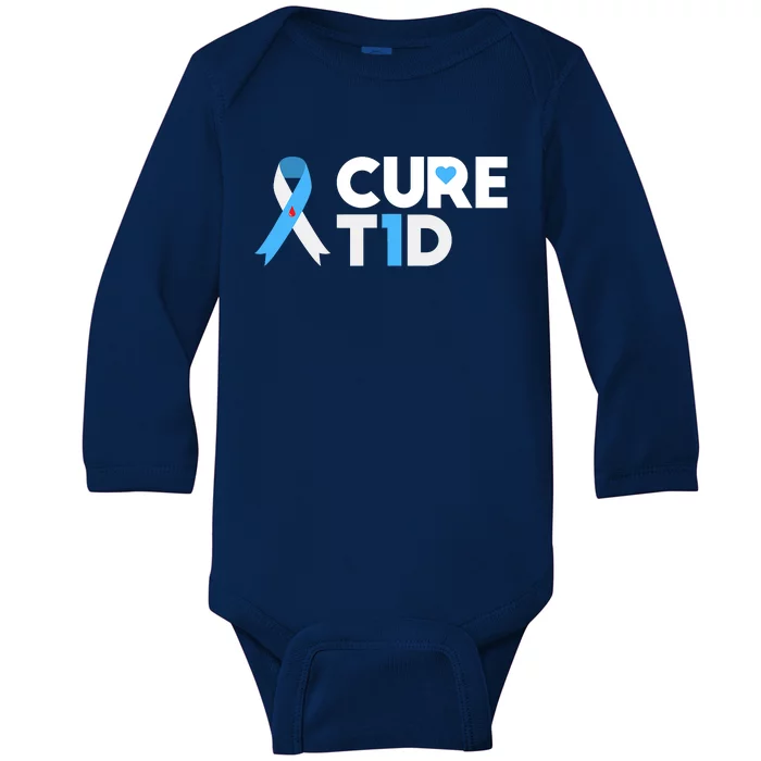 Peace Love Cure Type 1 Diabetes Awareness T1D Blue Ribbon Baby Long Sleeve Bodysuit