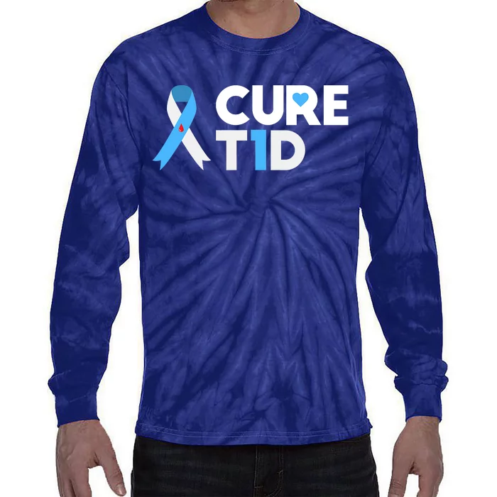 Peace Love Cure Type 1 Diabetes Awareness T1D Blue Ribbon Tie-Dye Long Sleeve Shirt