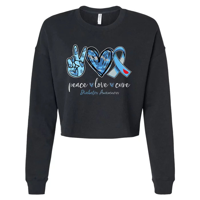 Peace love cure blue ribbon diabetes awareness month Cropped Pullover Crew