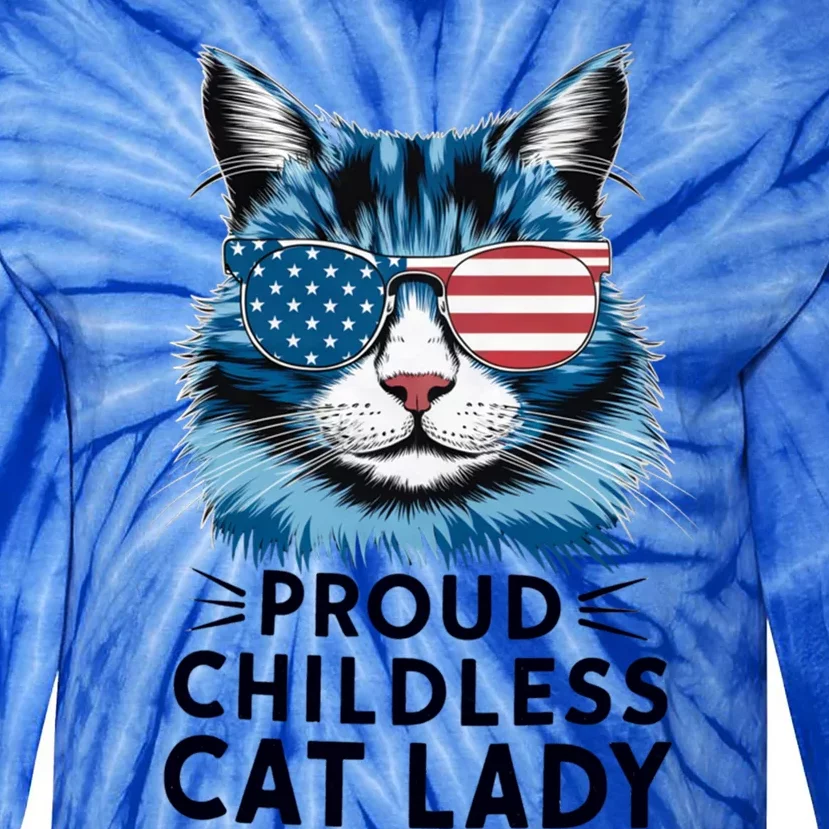 Proud Less Cat Lady Usa Flag Democrat Liberal Gift Tie-Dye Long Sleeve Shirt