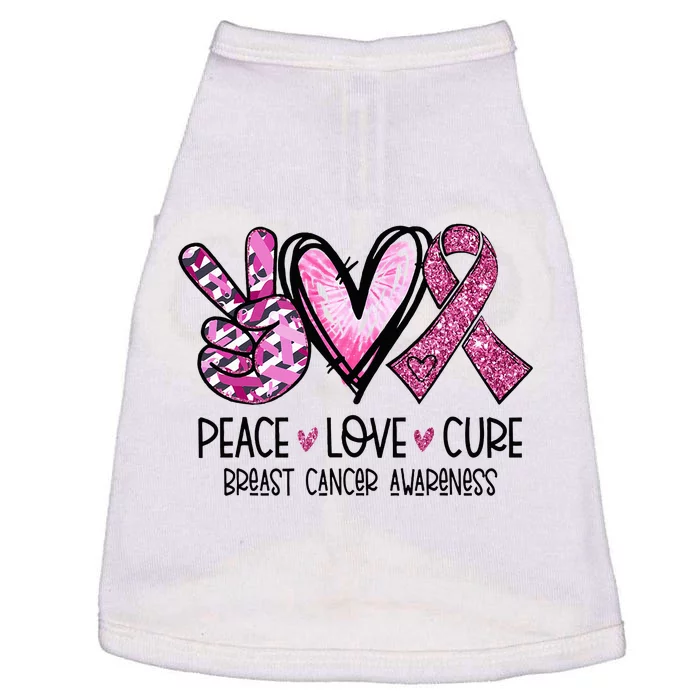 Peace Love Cure Pink Ribbon Cancer Breast Awareness Doggie Tank